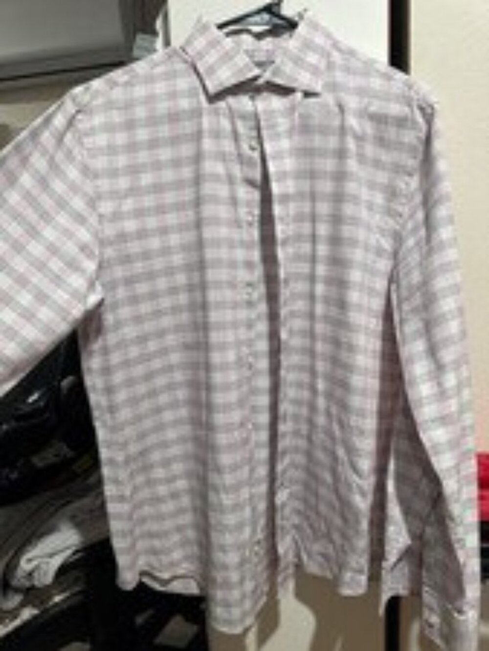 Michael Kors Men's Pink White Check Button-Up Dress Shirt Size L